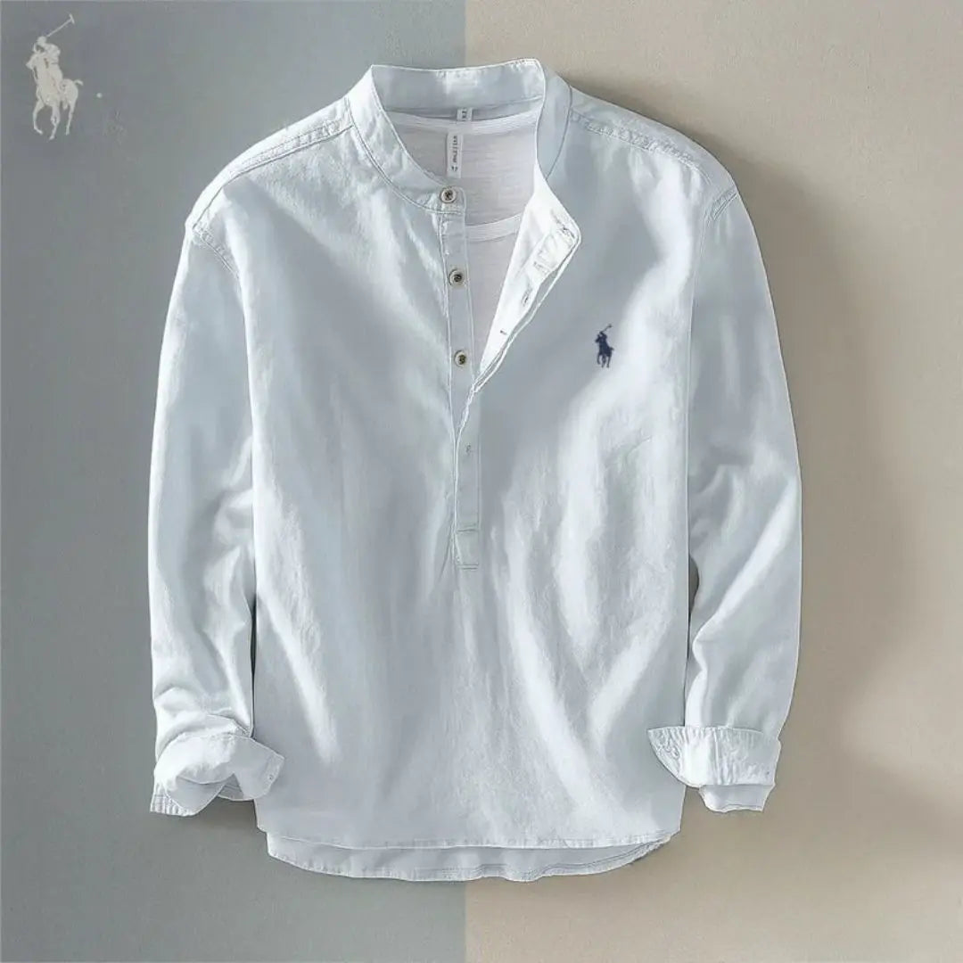Camisa de cuello mao para hombre, de algodón y lino 